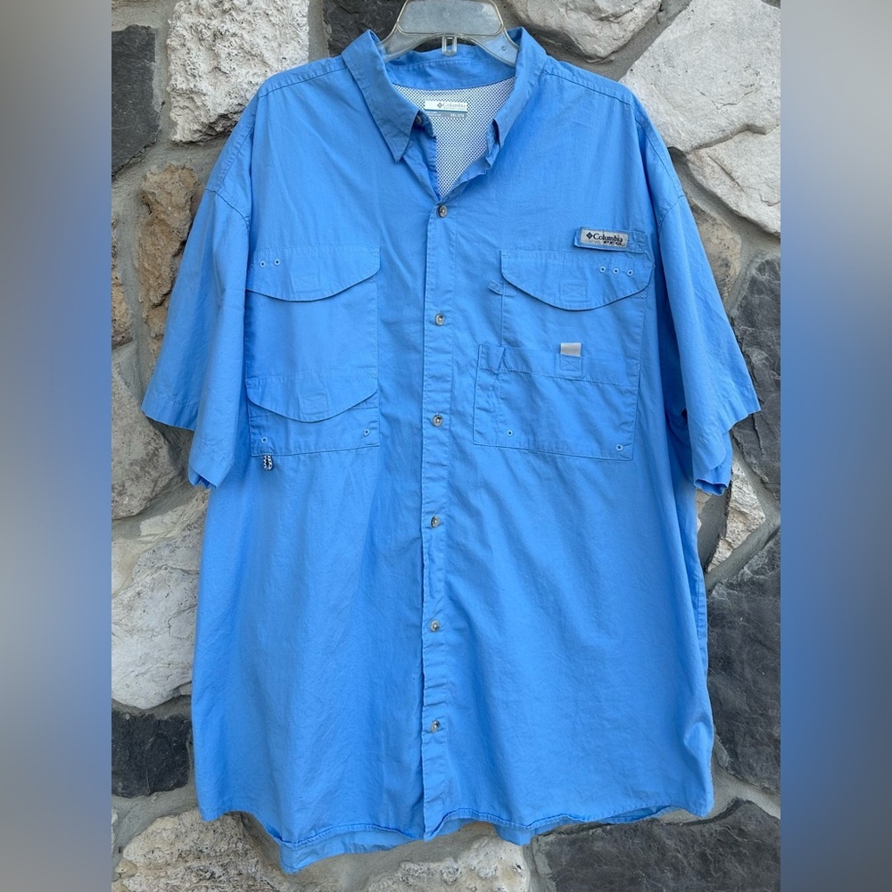 Columbia PFG Button Up Shirt Mens XXL Blue Cotton Vented Fishing Outdoor Utility